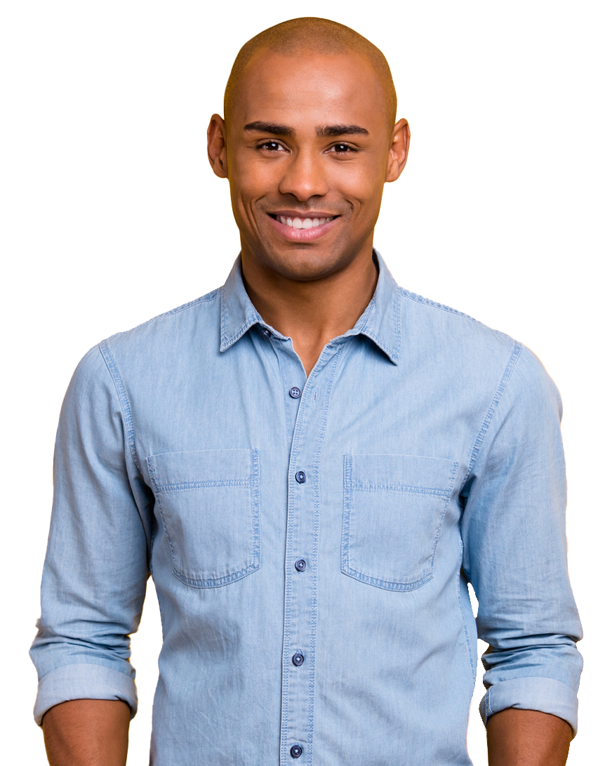 man in denim shirt